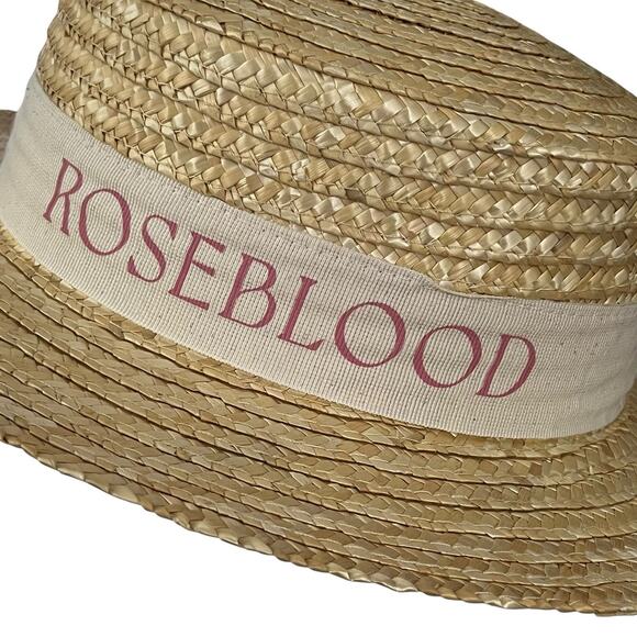 Boater Hat 100% Natural Straw Women's 7 7/8 Cream Grosgrain Ribbon Made in Italy - Picture 5 of 8